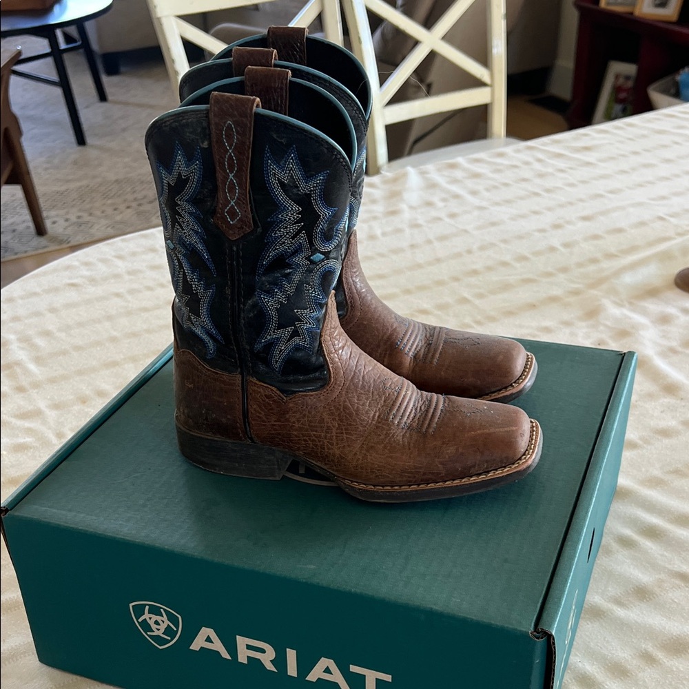 Ariat Brown and Blue Cowboy Boots - youth, boys